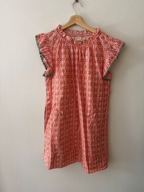 THML Pink and Orange Printed Elastic Neck Blouse